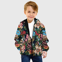 Куртка с капюшоном детская Паттерн из цветов, черепов и саламандр, цвет: 3D-черный — фото 2