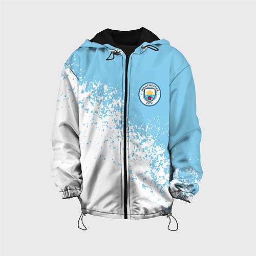 Детская куртка Manchester city белые брызги на голубом фоне / 3D-Черный – фото 1