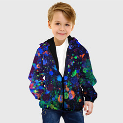 Куртка с капюшоном детская Неоновые мазки красок - Синий, цвет: 3D-черный — фото 2
