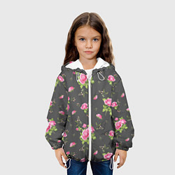 Куртка с капюшоном детская Розовые розы на сером фоне, цвет: 3D-белый — фото 2