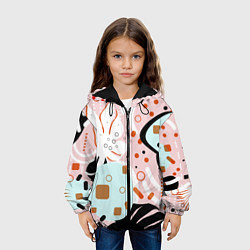 Куртка с капюшоном детская Абстрактные фигуры с пальмовыми листами на розовом, цвет: 3D-черный — фото 2