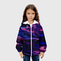 Куртка с капюшоном детская Фиолетово-розовый абстрактный узор, цвет: 3D-белый — фото 2