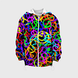 Куртка с капюшоном детская Неоновый беспорядок, цвет: 3D-белый