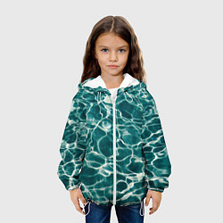 Куртка с капюшоном детская Абстрактные волны в воде - Тёмно-зелёный, цвет: 3D-белый — фото 2