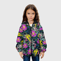 Куртка с капюшоном детская Цветы Фиолетовые Пионы, цвет: 3D-черный — фото 2