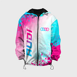 Куртка с капюшоном детская Audi neon gradient style: символ и надпись вертика, цвет: 3D-черный