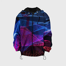Куртка с капюшоном детская Неоновые электронные волнообразные линии, цвет: 3D-черный