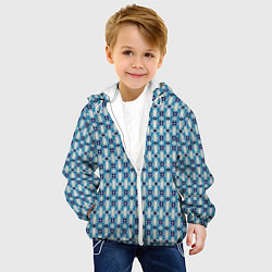 Куртка с капюшоном детская Сине-белый геометрический икат узор, цвет: 3D-белый — фото 2