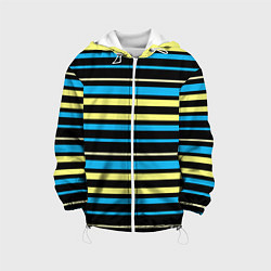 Куртка с капюшоном детская Желто-голубые полосы на черном фоне, цвет: 3D-белый