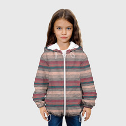 Куртка с капюшоном детская Серые, бежевые, красные полосы с текстурой дерева, цвет: 3D-белый — фото 2