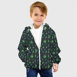 Куртка с капюшоном детская Зеленые листья и веточки на темном фоне, цвет: 3D-белый — фото 2