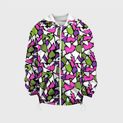 Куртка с капюшоном детская Абстрактный розово -оливковый узор, цвет: 3D-белый