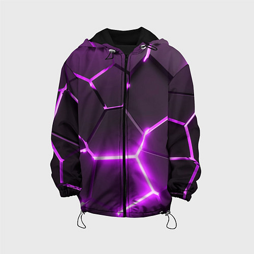 Детская куртка Фиолетовые неоновые геометрические плиты / 3D-Черный – фото 1