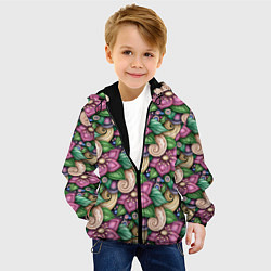 Куртка с капюшоном детская Объемные цветы и листья, цвет: 3D-черный — фото 2