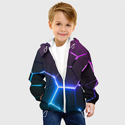Куртка с капюшоном детская Фиолетовый градиент - неоновые геометрические плит, цвет: 3D-белый — фото 2