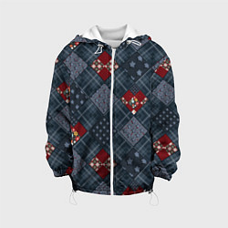 Куртка с капюшоном детская Red and blue denim patchwork, цвет: 3D-белый