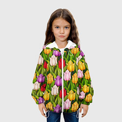 Куртка с капюшоном детская Объемные разноцветные тюльпаны, цвет: 3D-белый — фото 2
