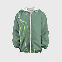 Куртка с капюшоном детская Абстрактные зеленые линии на фоне цвета хаки, цвет: 3D-белый