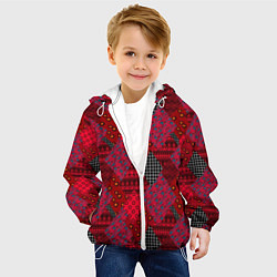 Куртка с капюшоном детская Красный лоскутный узор пэчворк, цвет: 3D-белый — фото 2