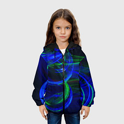 Куртка с капюшоном детская Неоновые лучи и шар во тьме, цвет: 3D-черный — фото 2