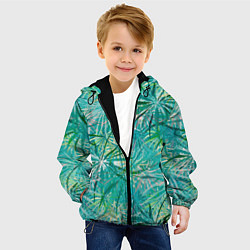 Куртка с капюшоном детская Тропические листья на зеленом фоне, цвет: 3D-черный — фото 2