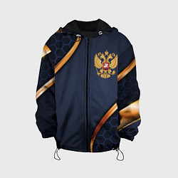 Куртка с капюшоном детская Blue & gold герб России, цвет: 3D-черный