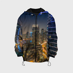 Куртка с капюшоном детская Ночной красочный город, цвет: 3D-черный