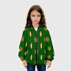 Куртка с капюшоном детская Золото узоры на зеленом фоне, цвет: 3D-черный — фото 2