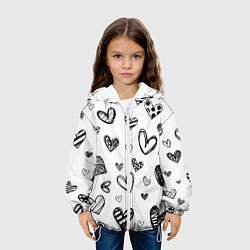 Куртка с капюшоном детская Сердца нарисованные карандашом, цвет: 3D-белый — фото 2