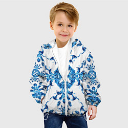 Куртка с капюшоном детская Гжель синий узор, цвет: 3D-белый — фото 2