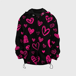 Куртка с капюшоном детская Розовые сердца, цвет: 3D-черный