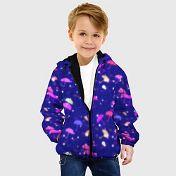 Куртка с капюшоном детская Неоновые зонтики на фиолетовом фоне, цвет: 3D-черный — фото 2