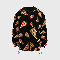 Куртка с капюшоном детская Куски пиццы на черном фоне, цвет: 3D-черный