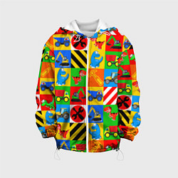 Куртка с капюшоном детская Машинки и динозаврики в кубиках, цвет: 3D-белый