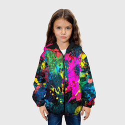 Куртка с капюшоном детская Разноцветные кляксы красов, цвет: 3D-черный — фото 2