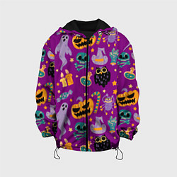 Куртка с капюшоном детская Happy Halloween - holiday pattern, цвет: 3D-черный