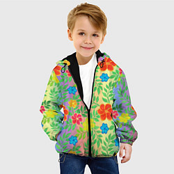 Куртка с капюшоном детская Яркий цветочный узор на радужном фоне, цвет: 3D-черный — фото 2