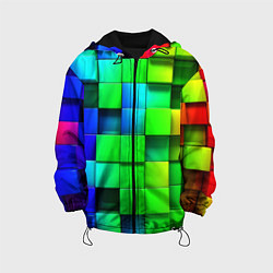 Куртка с капюшоном детская Цветные неоновые кубы, цвет: 3D-черный