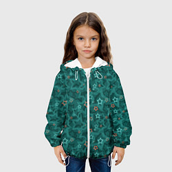 Куртка с капюшоном детская Темный бирюзовый узор со звездами, цвет: 3D-белый — фото 2