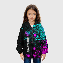 Куртка с капюшоном детская Анастасия и неоновый герб России: по-вертикали, цвет: 3D-черный — фото 2