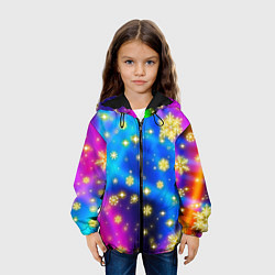 Куртка с капюшоном детская Снежинки и звезды - яркие цвета, цвет: 3D-черный — фото 2