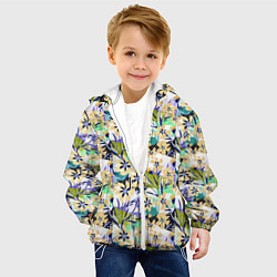 Куртка с капюшоном детская Цветочный узор на фоне в горошек, цвет: 3D-белый — фото 2