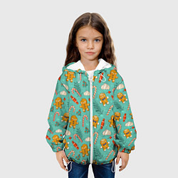 Куртка с капюшоном детская Новогодний паттерн с печеньем и конфетами, цвет: 3D-белый — фото 2