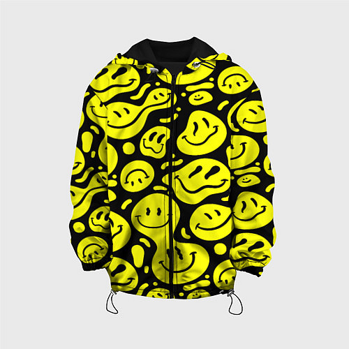 Детская куртка Кислотный желтый смайлик / 3D-Черный – фото 1