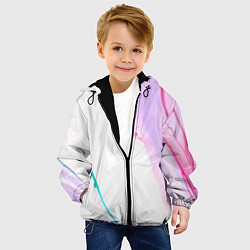 Куртка с капюшоном детская Розовые и зелёные краски и линии на белом фоне, цвет: 3D-черный — фото 2