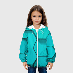 Куртка с капюшоном детская Большие бирюзовые соты, цвет: 3D-белый — фото 2