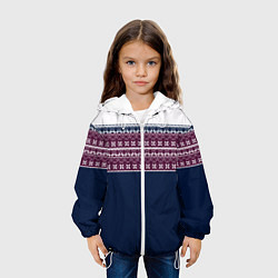 Куртка с капюшоном детская Скандинавский орнамент на синем, бордовом фоне, цвет: 3D-белый — фото 2