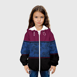 Куртка с капюшоном детская Бордовый, синий мраморный и черный полосы, цвет: 3D-белый — фото 2