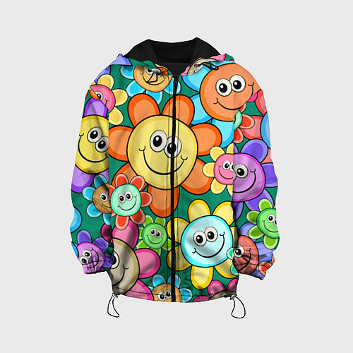 Детская куртка Ромашки - смайлы / 3D-Черный – фото 1