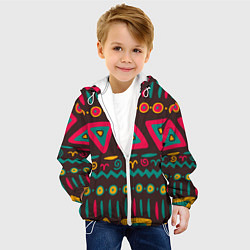 Куртка с капюшоном детская Разнообразный узор - треугольники, линии и круги, цвет: 3D-белый — фото 2